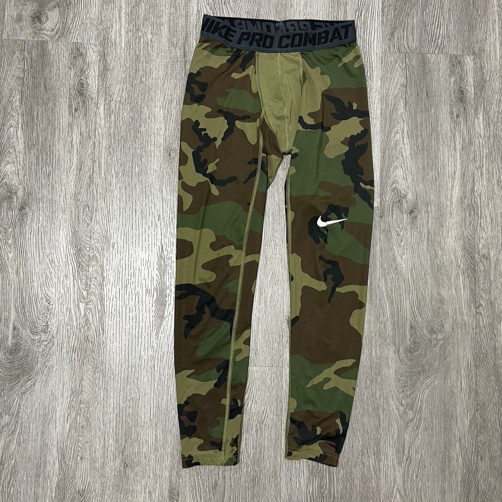 Nike Pro Combat Pants Men's Large Green Camo Compression Tights Base Layer